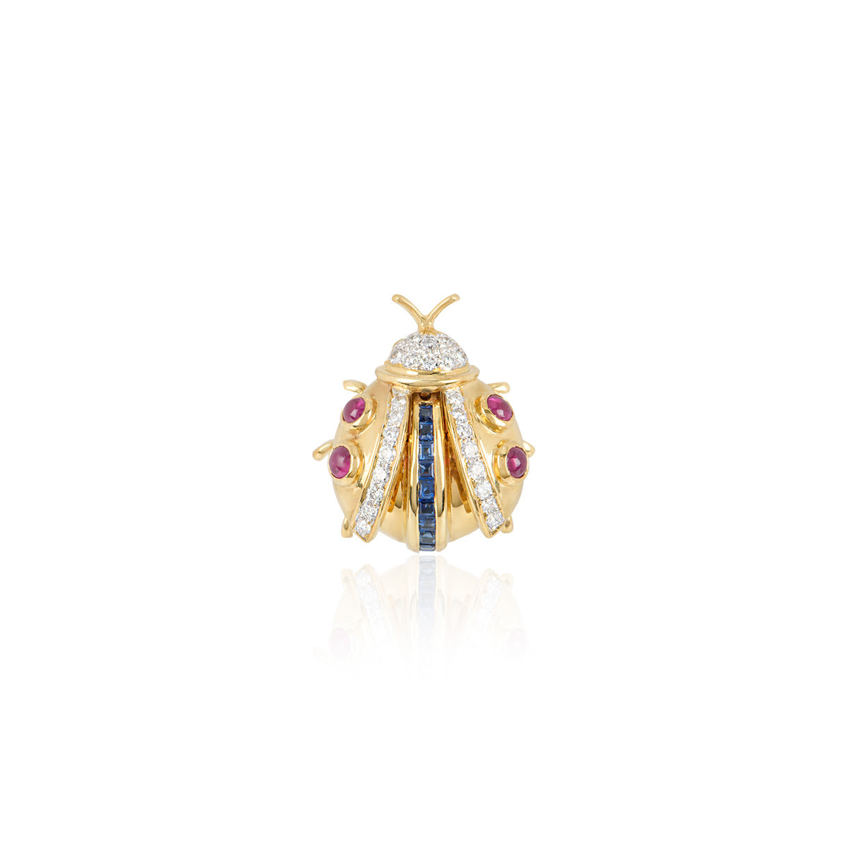 Yellow Gold Diamond Sapphire And Ruby Ladybird Brooch