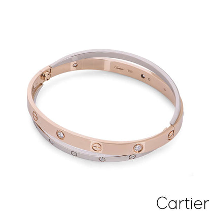 Cartier Love Rose & White Gold Diamond Bracelet Size 19 N6039119