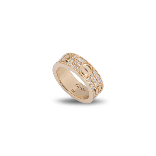 Cartier Rose Gold Pave Diamond Love Ring Size 49 B4087600