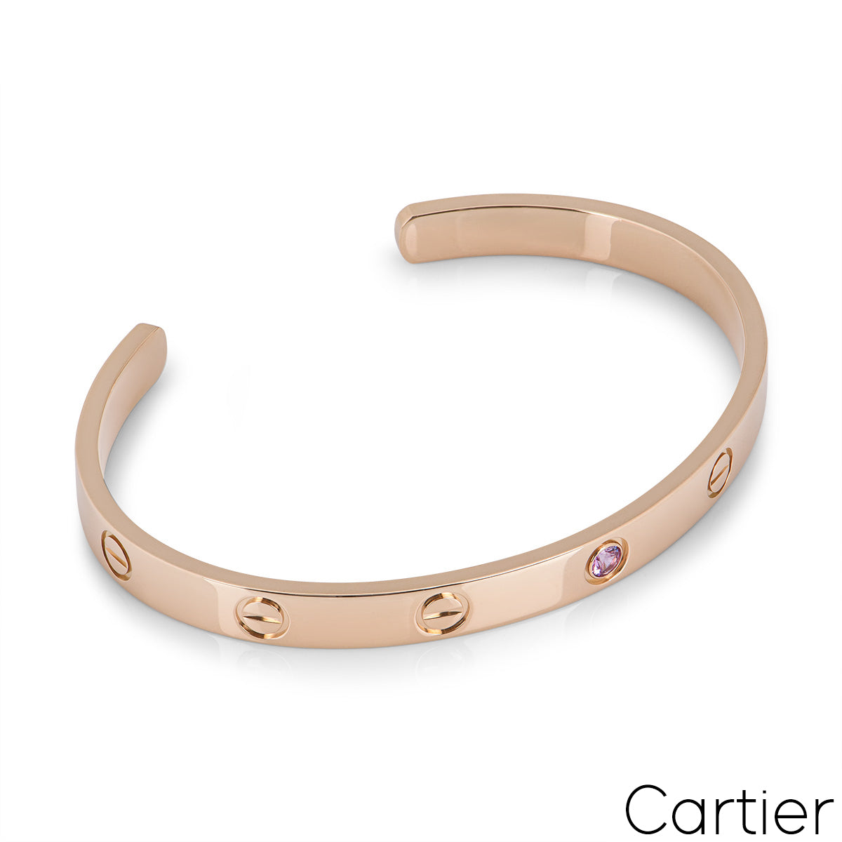 Cartier Rose Gold Pink Sapphire Cuff Love Bracelet Size 19 B6030019