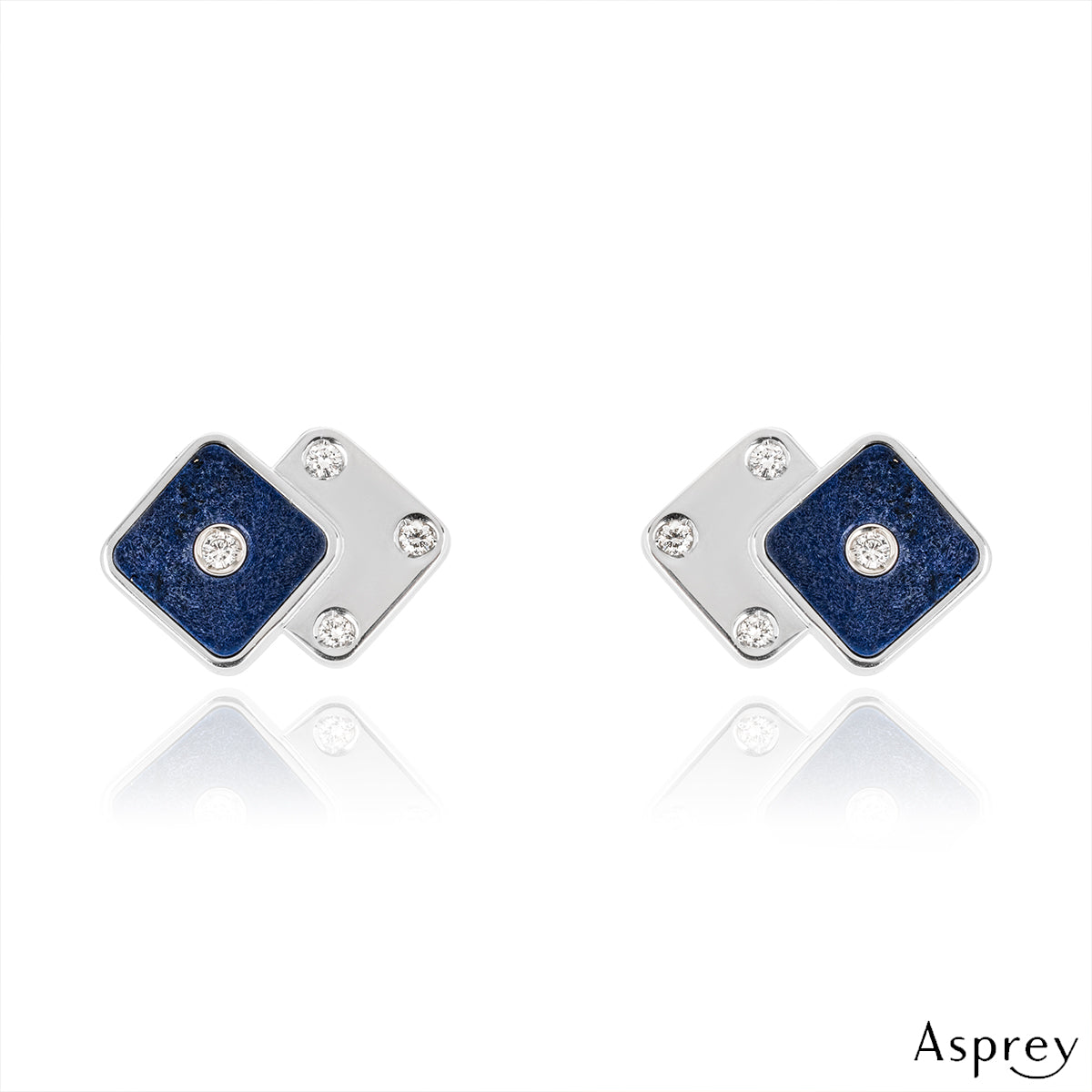 Asprey White Gold Lapis Lazuli & Diamond Cufflinks