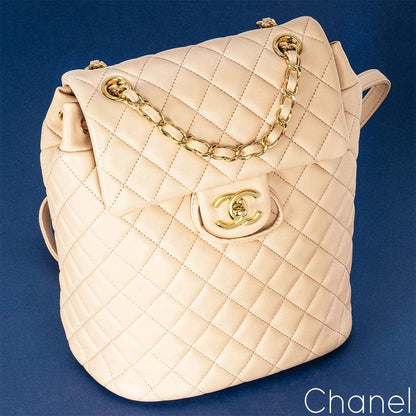 Chanel Beige Lambskin Quilted Small Urban Spirit Backpack Ghw