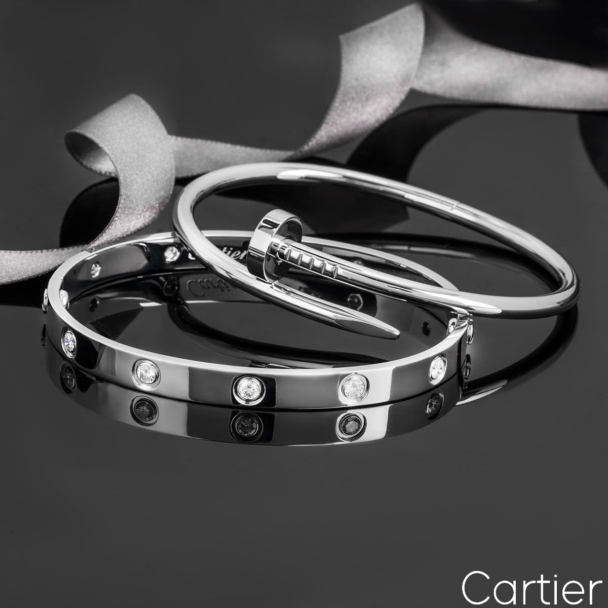 Cartier White Gold Full Diamond Love Bracelet Size 18 B6040718