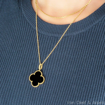 Van Cleef & Arpels Gold Onyx Magic Alhambra Necklace VCARO49M00