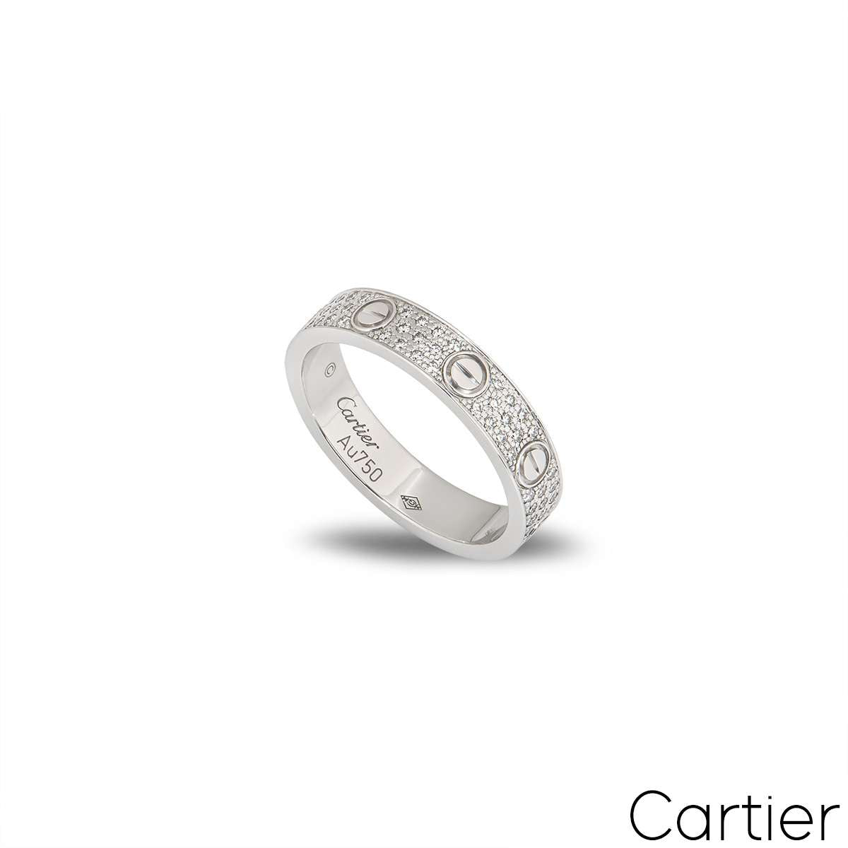 Cartier White Gold Pave Diamond Wedding Love Ring Size 54 B4083400