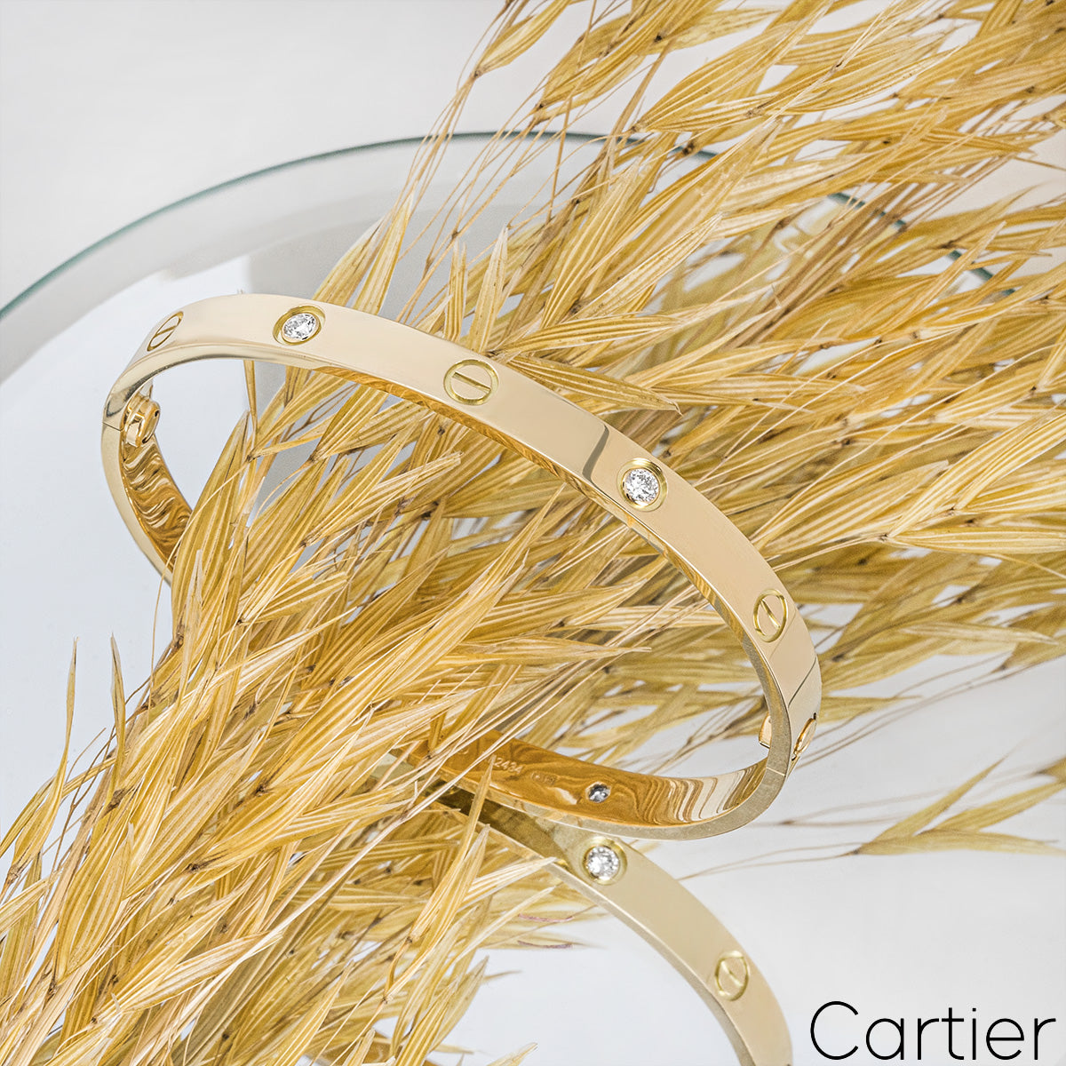 Cartier Yellow Gold Half Diamond Love Bracelet Size 16 B6035916