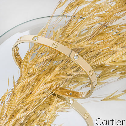 Cartier Yellow Gold Half Diamond Love Bracelet Size 16 B6035916