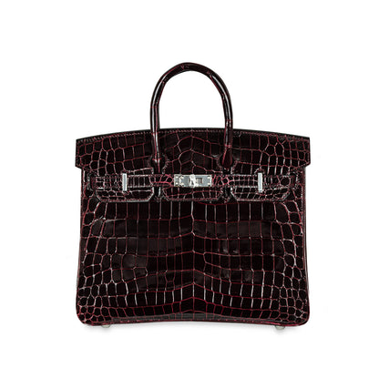 Hermés Bordeaux Shiny Niloticus 25CM Crocodile Phw