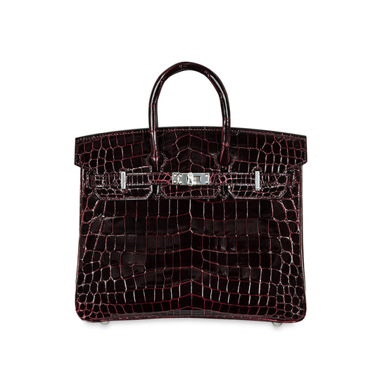 Hermés Bordeaux Shiny Niloticus 25CM Crocodile Phw