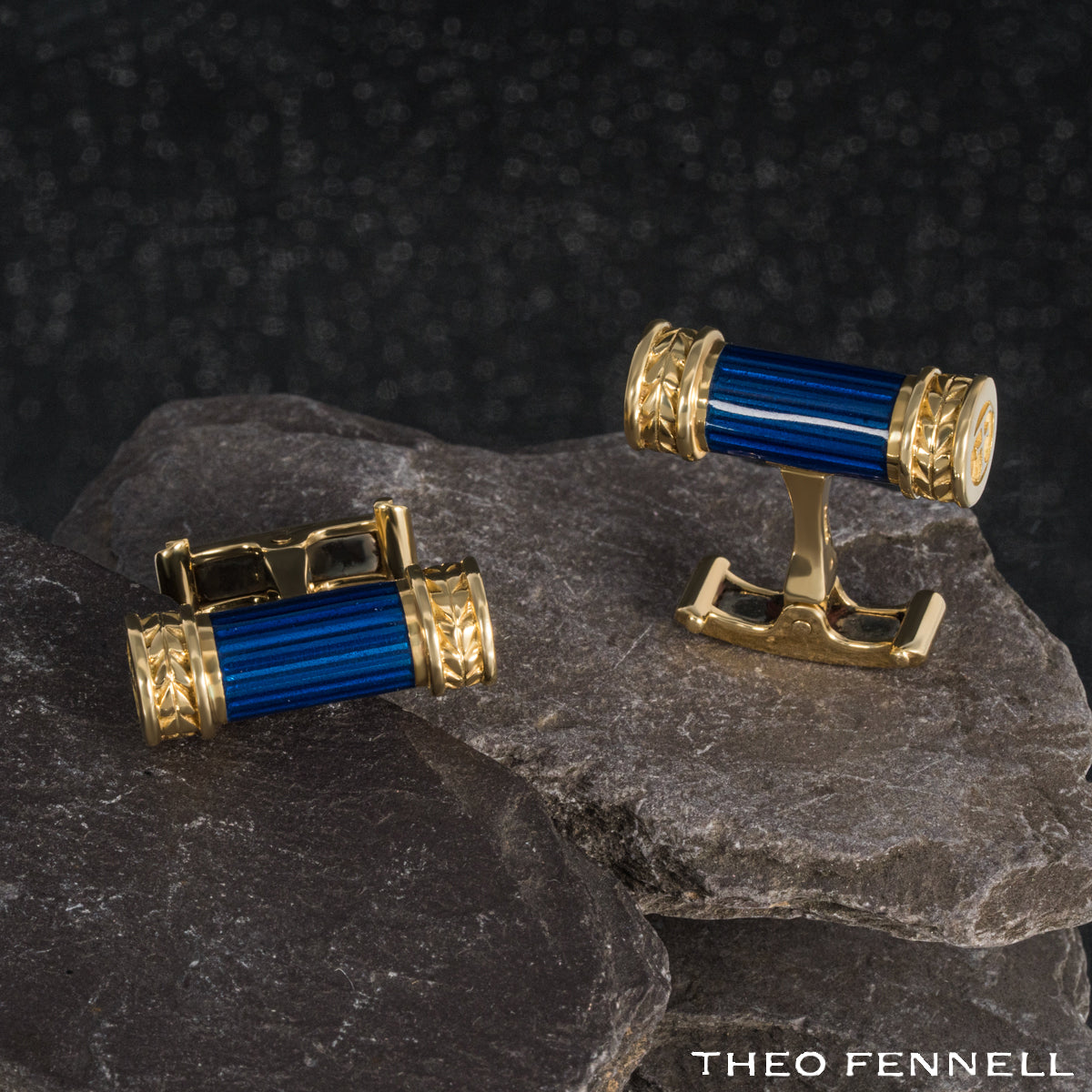 Theo Fennell Yellow Gold Blue Enamel Cufflinks