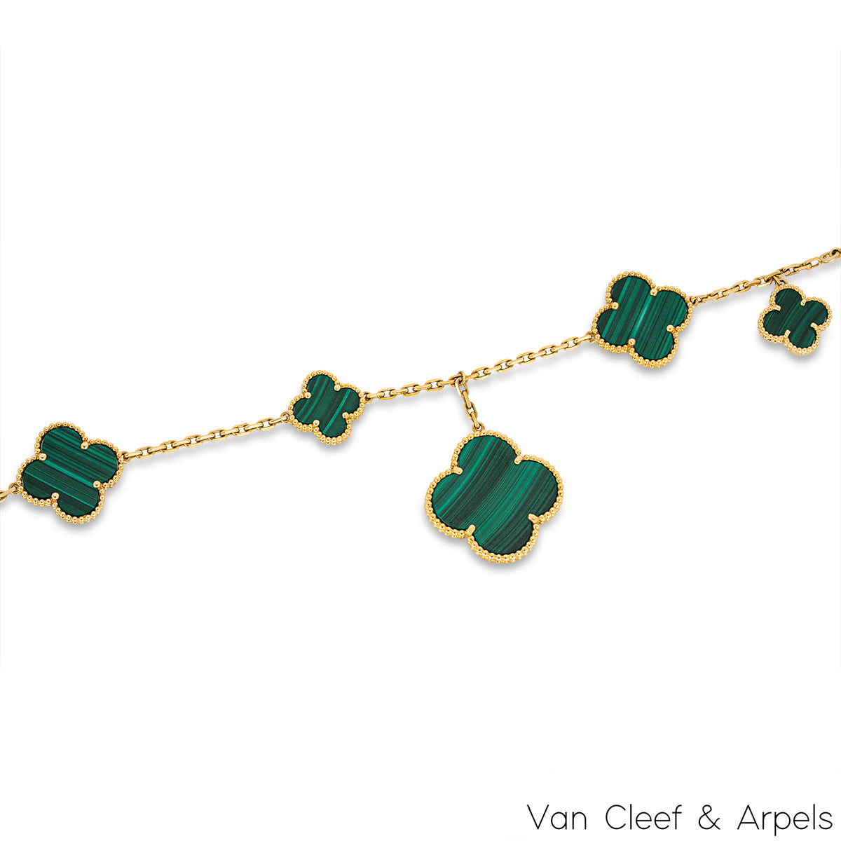 Van Cleef & Arpels Yellow Gold Malachite Magic Alhambra 5 Motif Bracelet VCAO3AU00