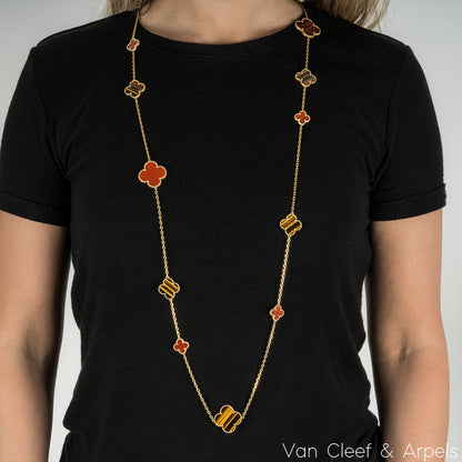 Van Cleef & Arpels Yellow Gold Carnelian & Tiger Eye Magic Alhambra 16 Motif Necklace VCARN5JO00