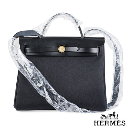 Hermès Herbag Zip Retourne 31 Noir Toile Miltaire/vache Hunter Ghw