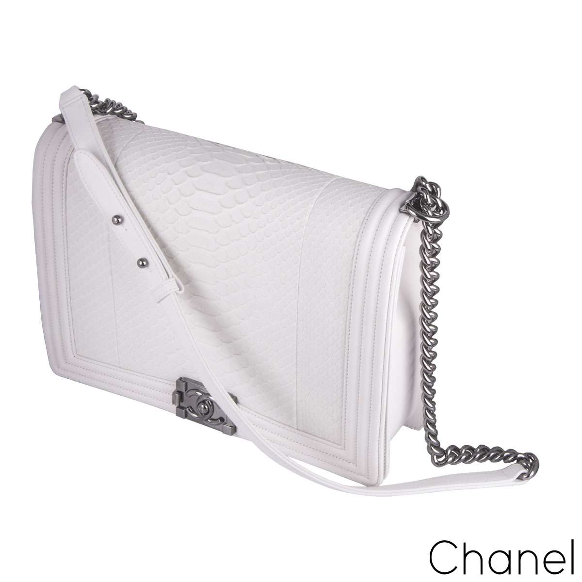 Chanel White Python Large Boy Bag