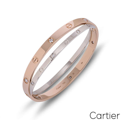 Cartier Love Rose & White Gold Diamond Bracelet Size 19 N6039119