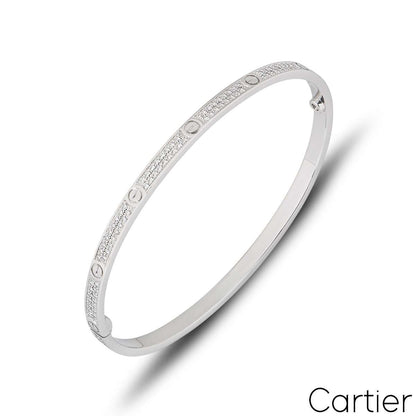 Cartier White Gold Pave Diamond Sm Love Bracelet Size 16 N6710816