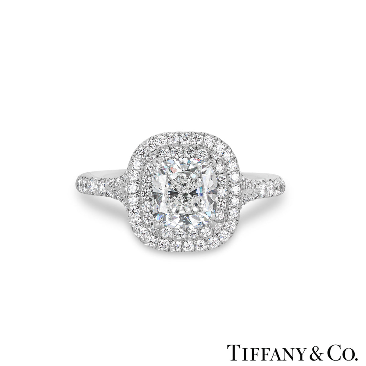 Tiffany & Co. Platinum Cushion Cut Diamond Soleste Ring 1.55CT G/VS1