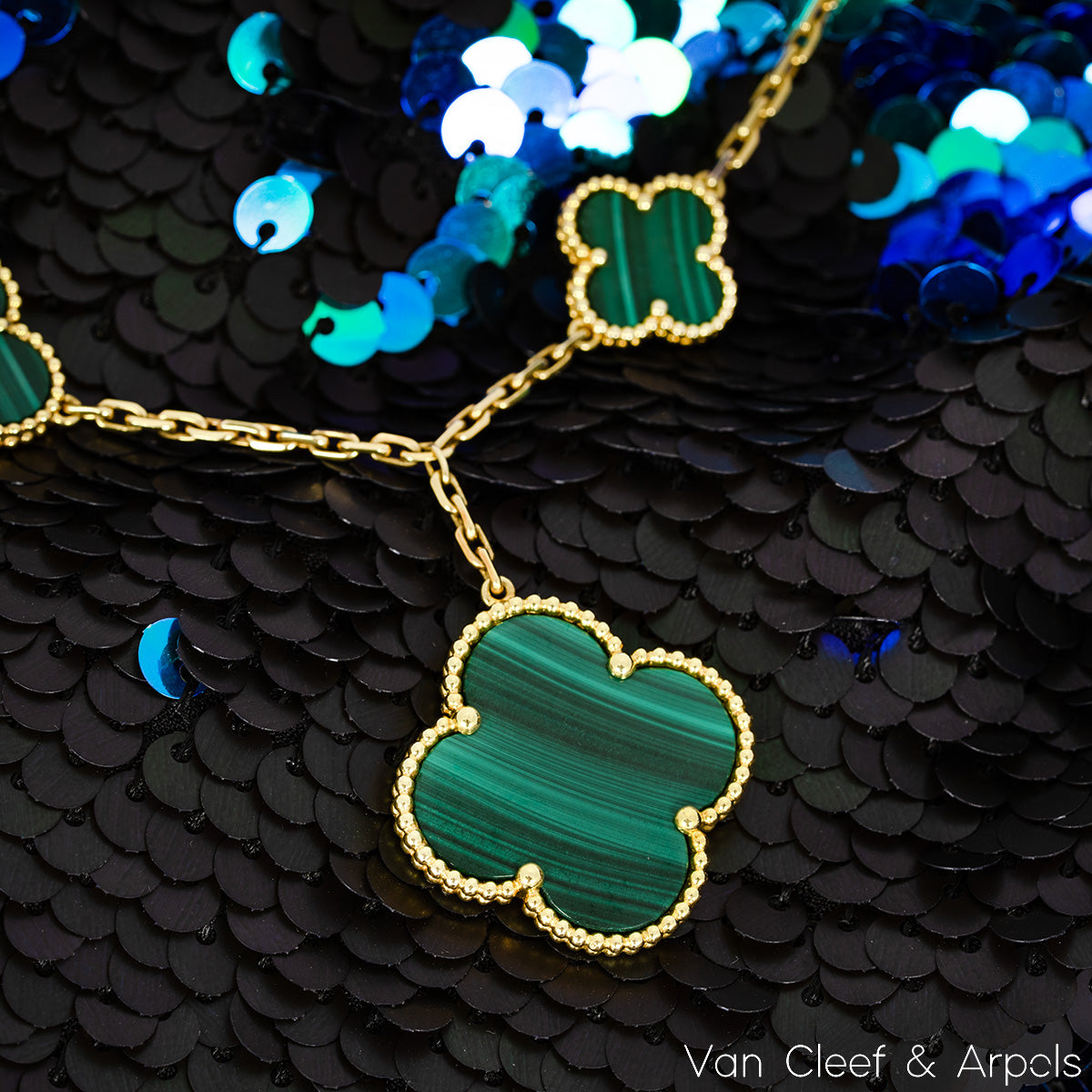 Van Cleef & Arpels Yellow Gold Malachite Magic Alhambra 5 Motif Bracelet VCAO3AU00