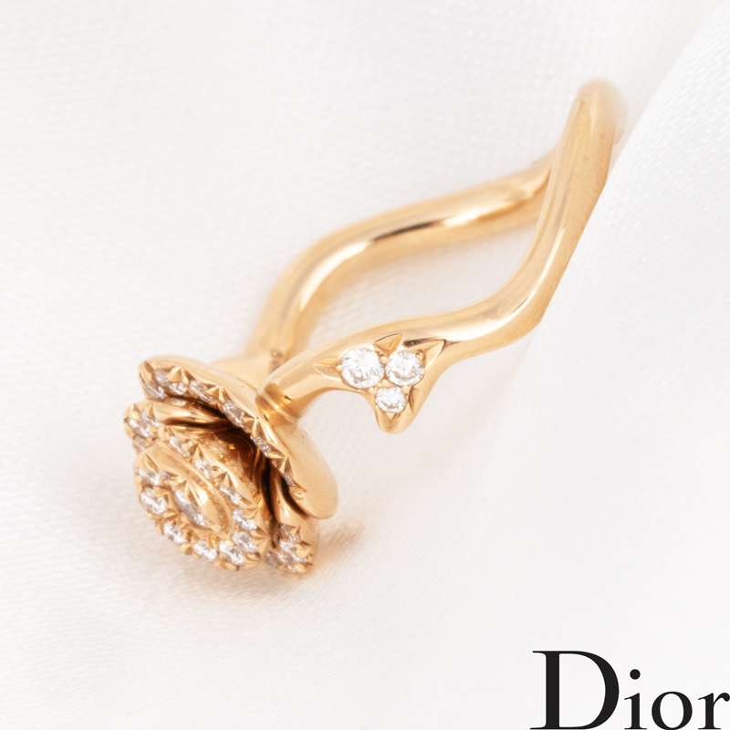 Dior Pink Gold Small Rose Dior Couture Diamond Ring Size 49 0.30CT JRCO95009