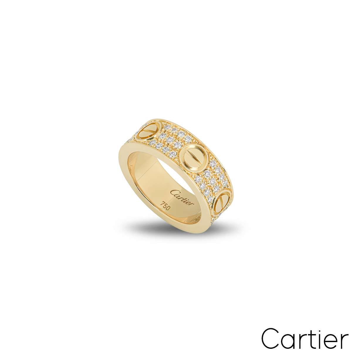 Cartier Yellow Gold Pave Diamond Love Ring Size 48