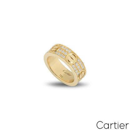 Cartier Yellow Gold Pave Diamond Love Ring Size 48