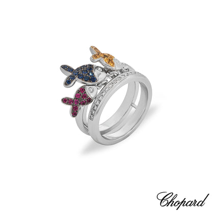 Chopard White Gold Diamond Ruby & Sapphire Fish Ring 82/4702-1002