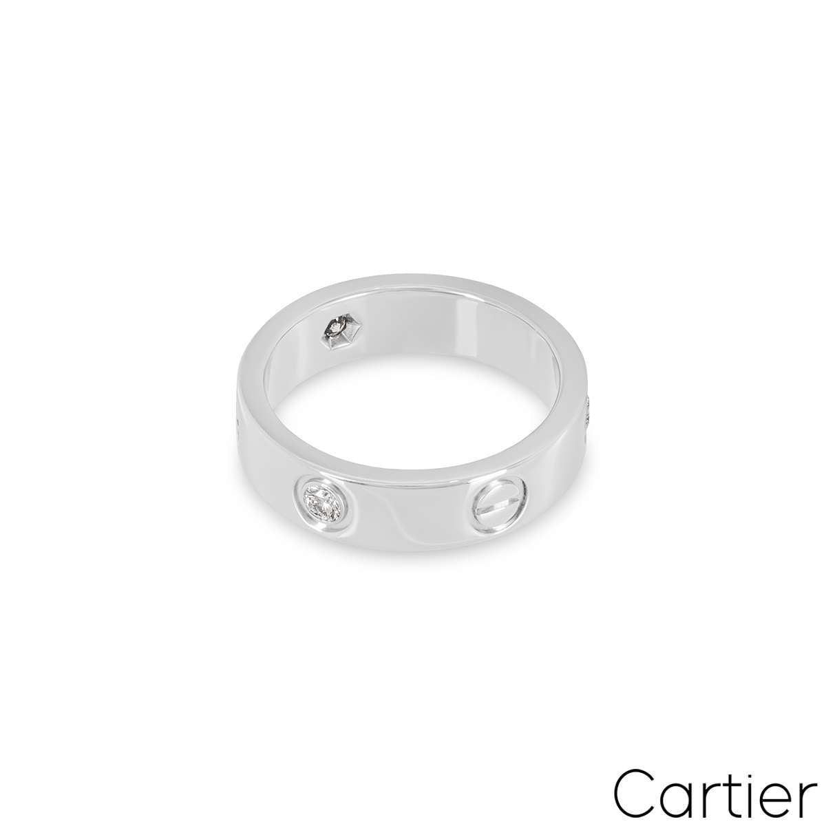 Cartier White Gold Half Diamond Love Ring Size 46 B4032500