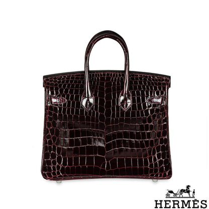 Hermés Bordeaux Shiny Niloticus 25CM Crocodile Phw