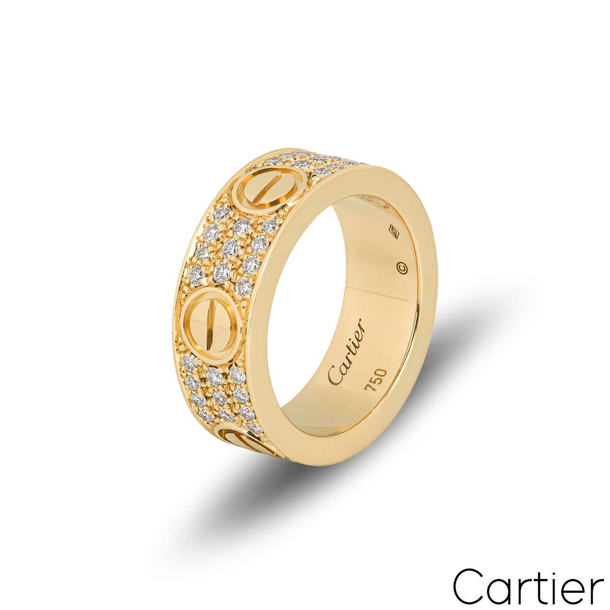 Cartier Yellow Gold Pave Diamond Love Ring Size 48