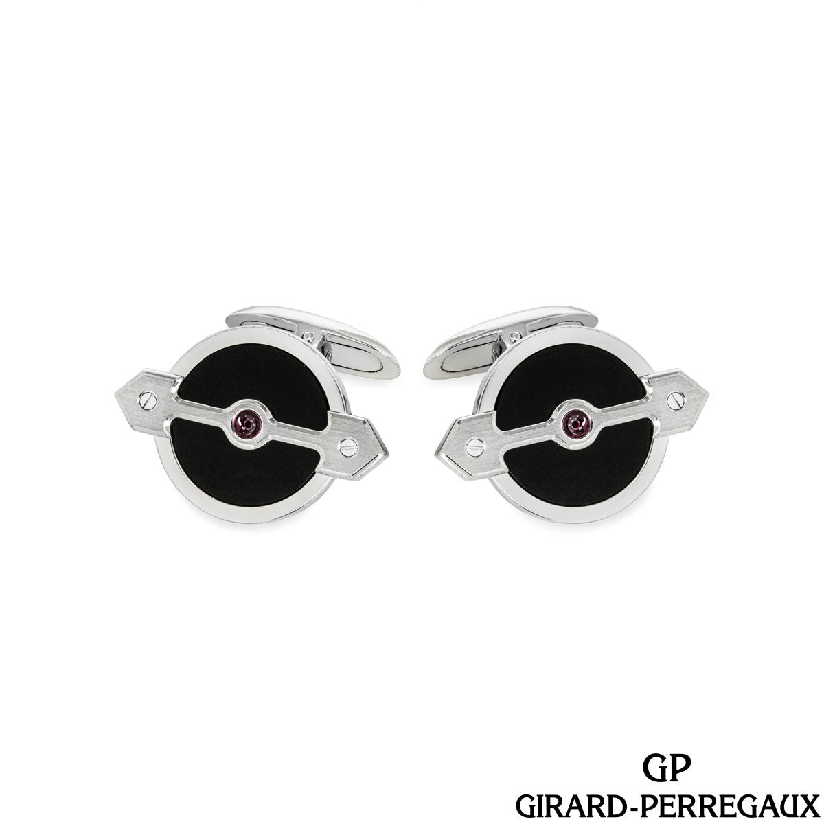 Girard Perregaux White Gold Onyx & Ruby Set Golden Bridge Cufflinks