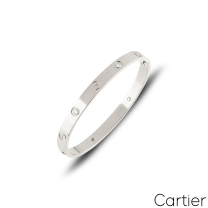 Cartier White Gold Half Diamond Love Bracelet Size 16 B6035816