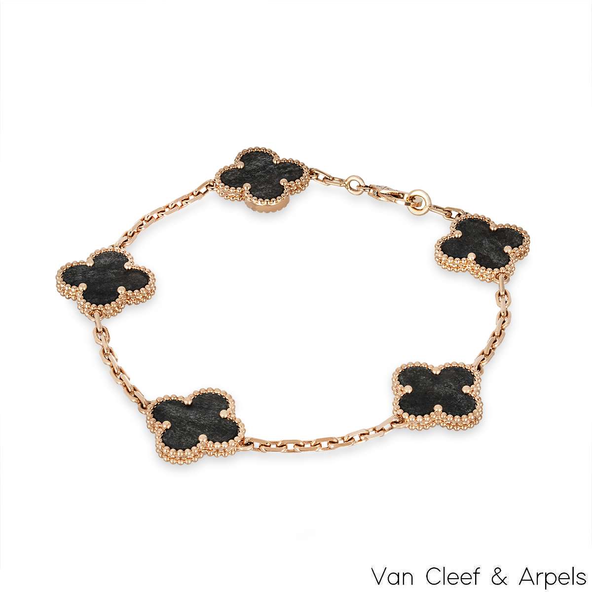 Van Cleef & Arpels Rose Gold Obsidian Vintage Alhambra 5 Motif Bracelet VCARP75600