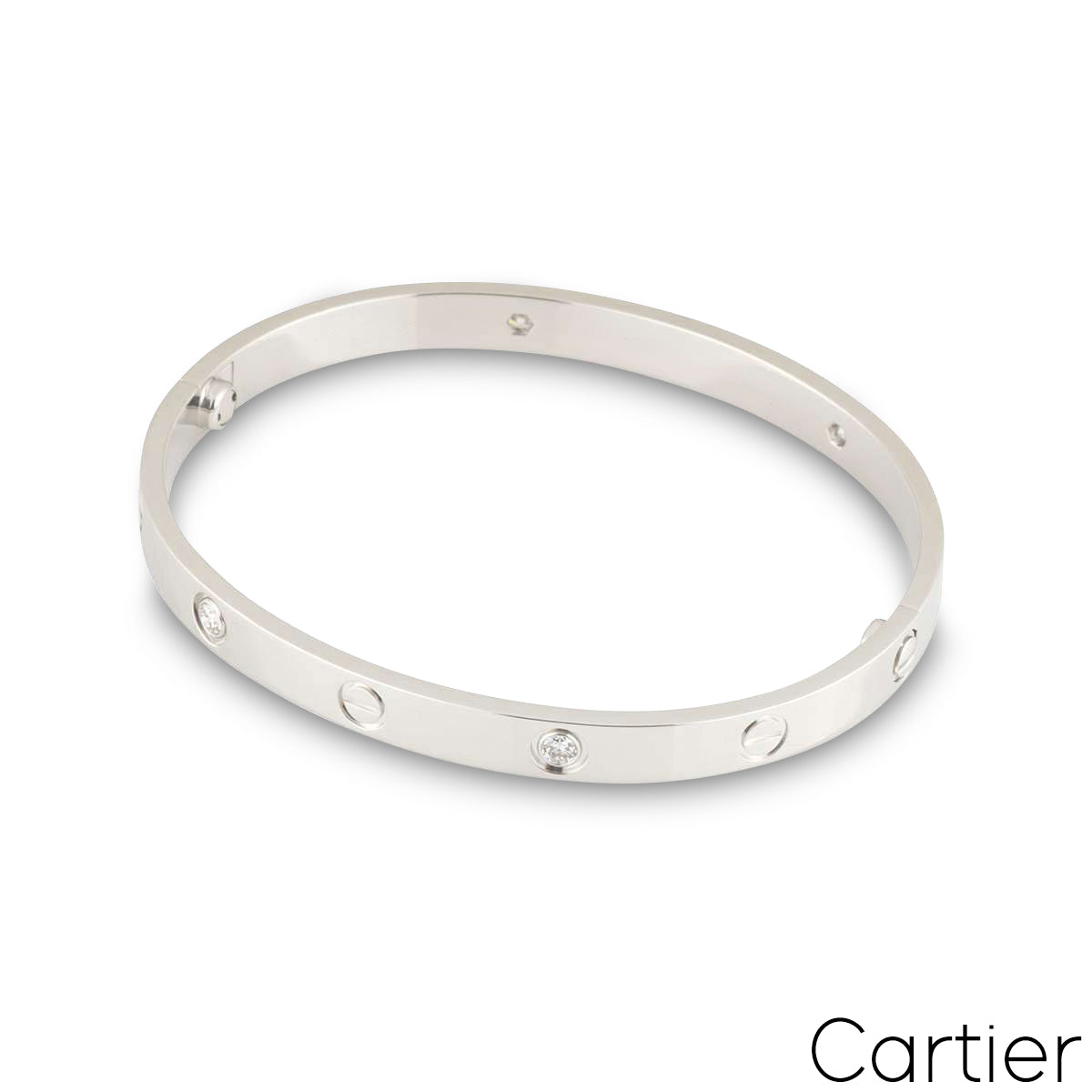 Cartier White Gold Half Diamond Love Bracelet Size 16 B6035816