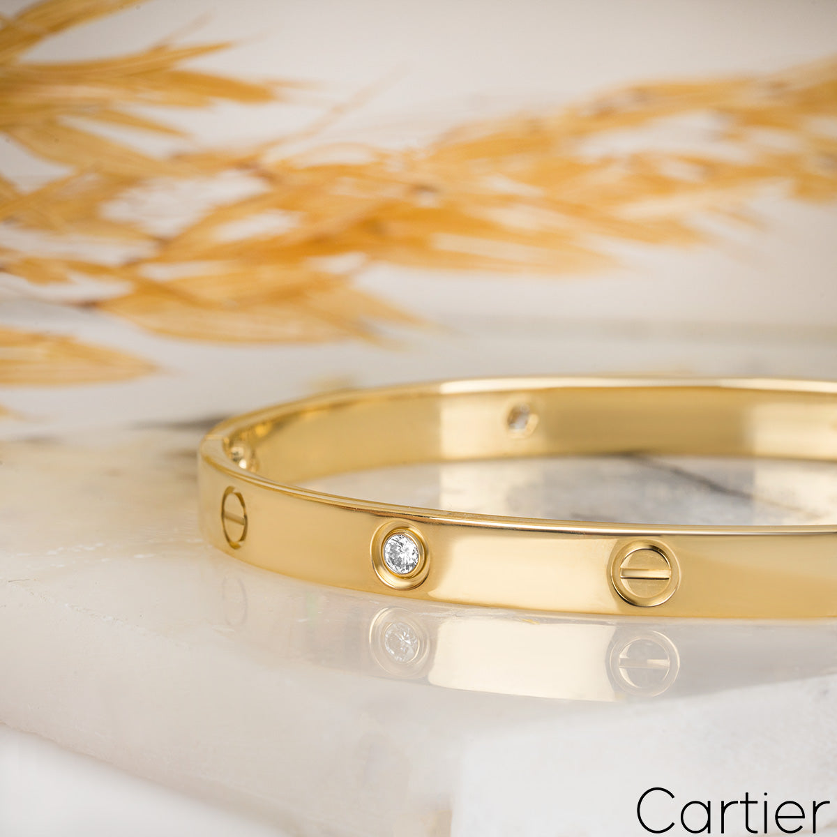 Cartier Yellow Gold Half Diamond Love Bracelet Size 19 B6035919