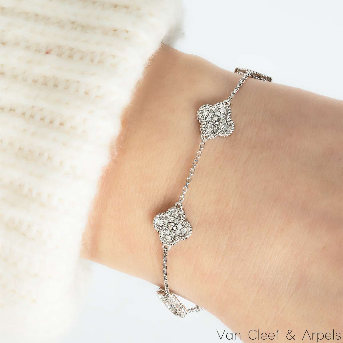 Van Cleef & Arpels White Gold Diamond Sweet Alhambra 5 Motif Bracelet VCARO85700