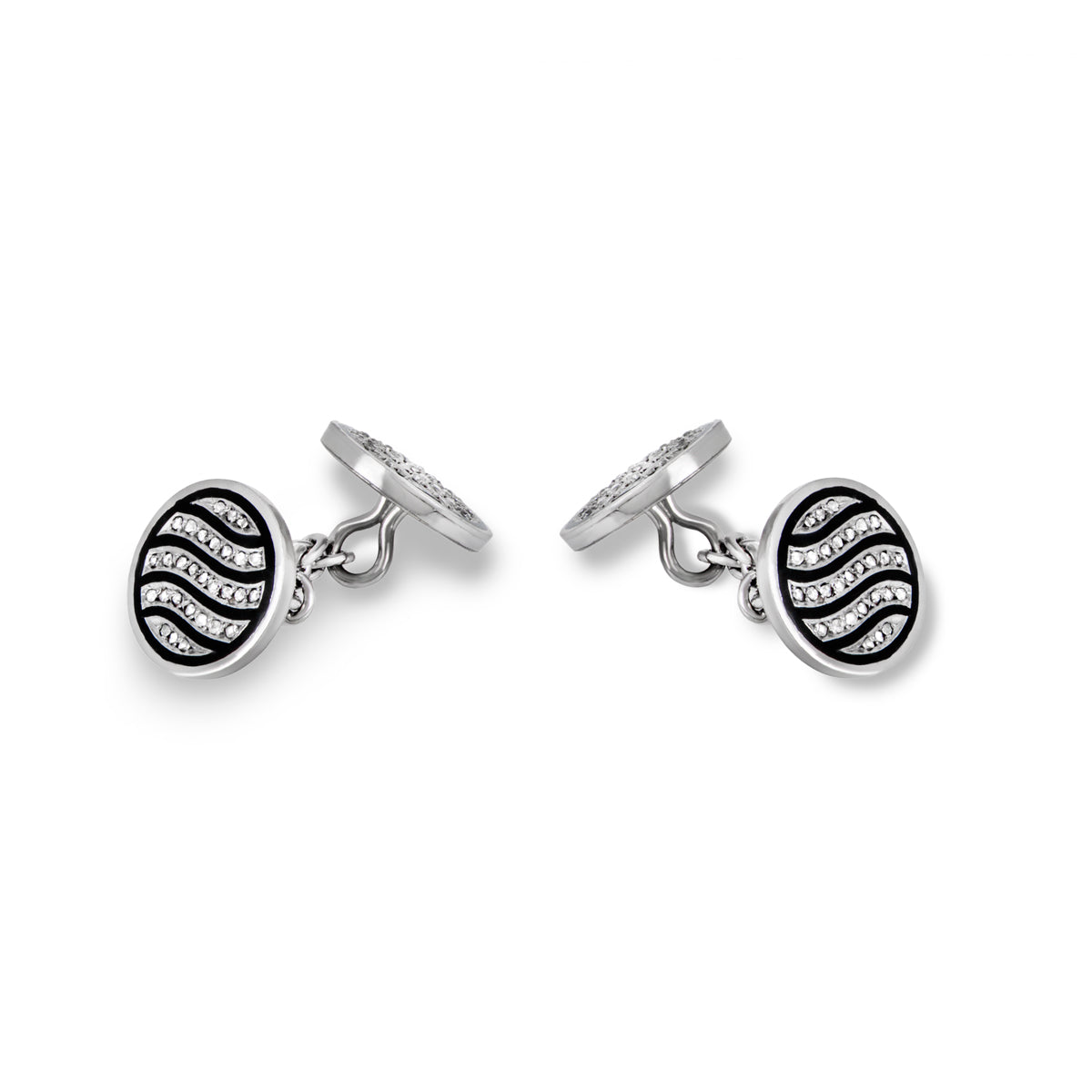 White Gold Diamond & Enamel Cufflinks