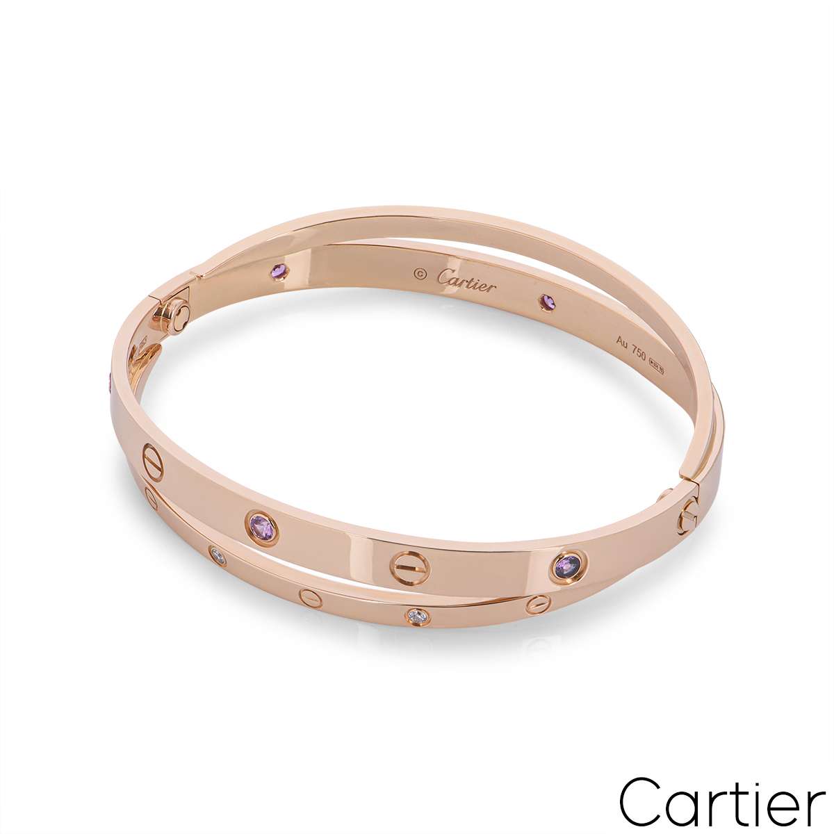 Cartier Rose Gold Half Diamond & Pink Sapphire Love Bracelet Size 19 N6705919