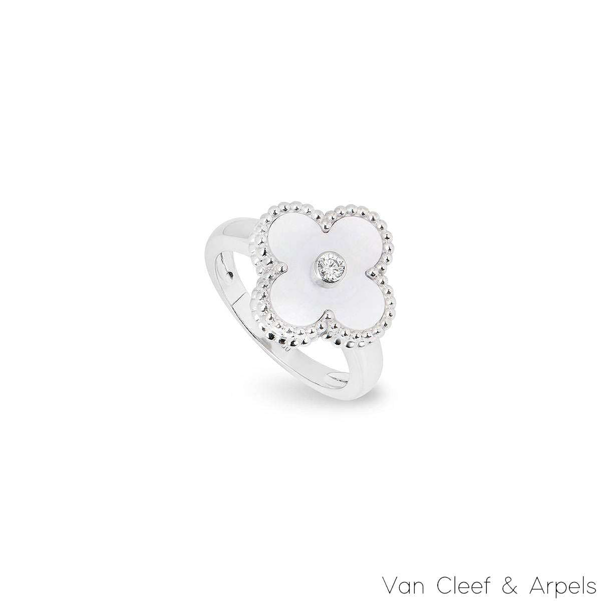 Van Cleef & Arpels White Gold Vintage Alhambra Ring Size 48 VCARF48900