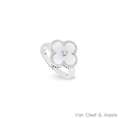 Van Cleef & Arpels White Gold Vintage Alhambra Ring Size 48 VCARF48900