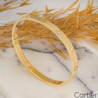 Cartier Yellow Gold Half Diamond Love Bracelet Size 20 B6035920