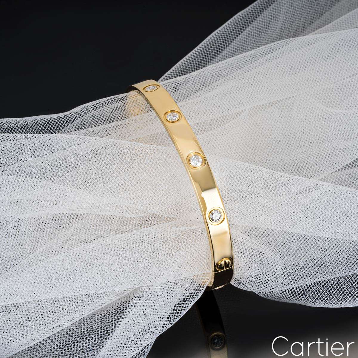 Cartier Yellow Gold Full Diamond Love Bracelet Size 17 B6040517