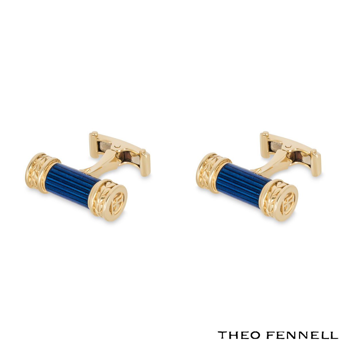 Theo Fennell Yellow Gold Blue Enamel Cufflinks