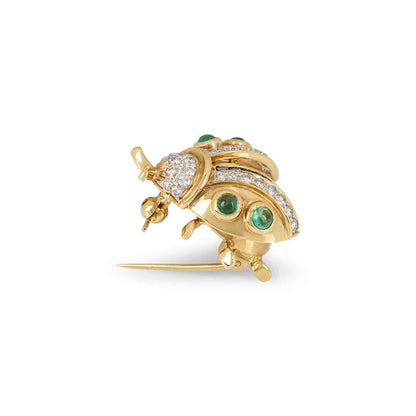 Yellow Gold Diamond Sapphire And Emerald Ladybird Brooch