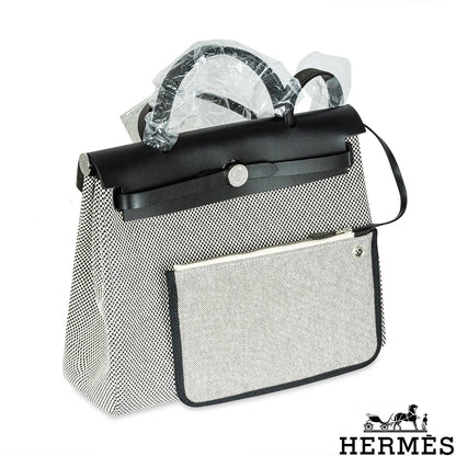 Hermès Herbag Zip Retourne 31 Quadrille Ecru Toile / Noir Hunter Phw