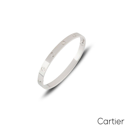 Cartier White Gold Plain Love Bracelet Size 15 B6035415