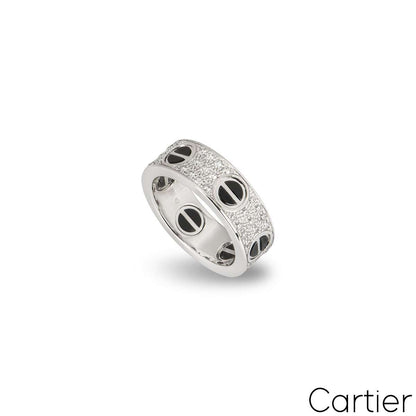 Cartier White Gold Diamond & Ceramic Love Ring Size 53 B4207600