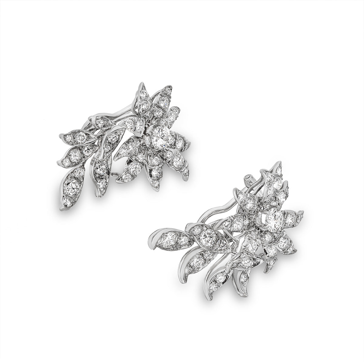 White Gold Floral Diamond Earrings 3.90CT Tdw