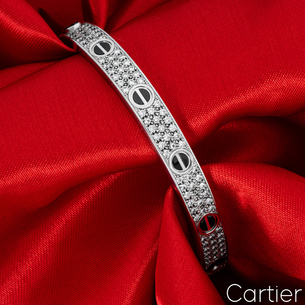 Cartier White Gold Pave Diamond & Ceramic Love Bracelet Size 21 N6032421