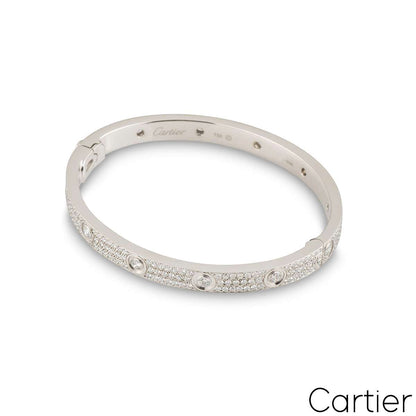 Cartier White Gold Pave Diamond Love Bracelet Size 18 N6033603