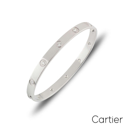 Cartier White Gold Full Diamond Love Bracelet Size 18 B6040718